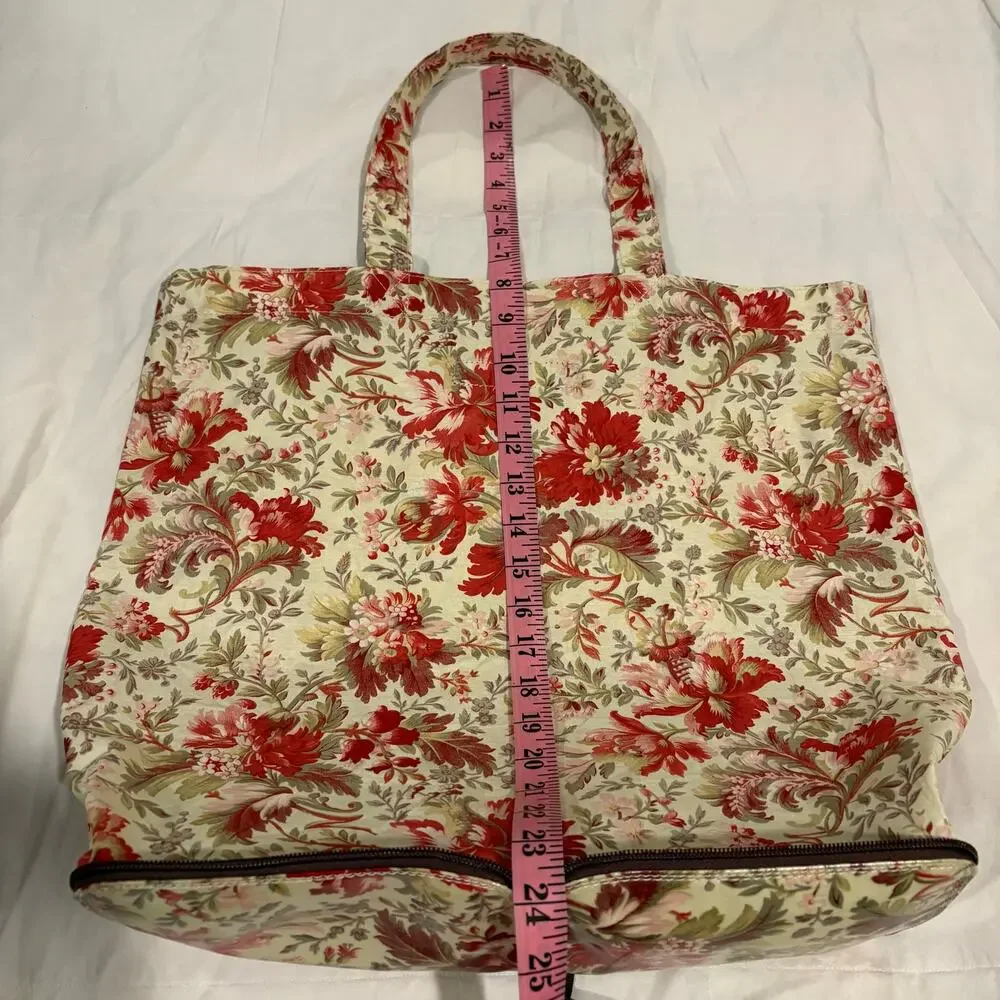 ANNA GRIFFIN Floral Tote Cream/Red/Pink/Taupe Sz OS Compactable Zippered Pouch